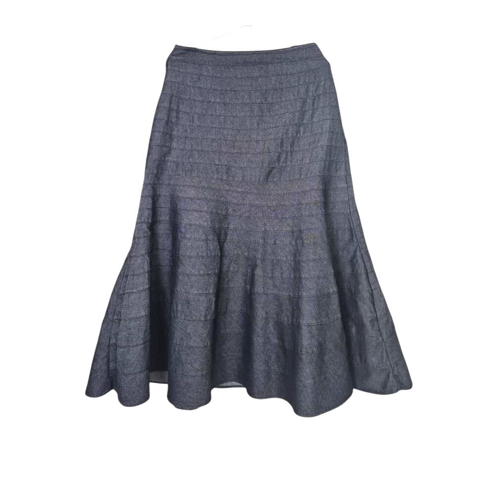 Denim Maxi Skirt Sz 8 Med Dark Fit & Flare Classic Preppy Cowgirl Country